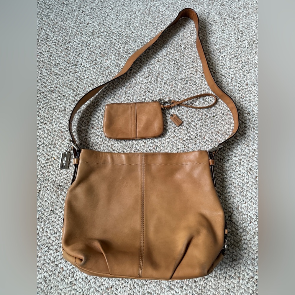 Coach Duffle Leather Crossbody/Shoulder Bag & Matching Wristlet